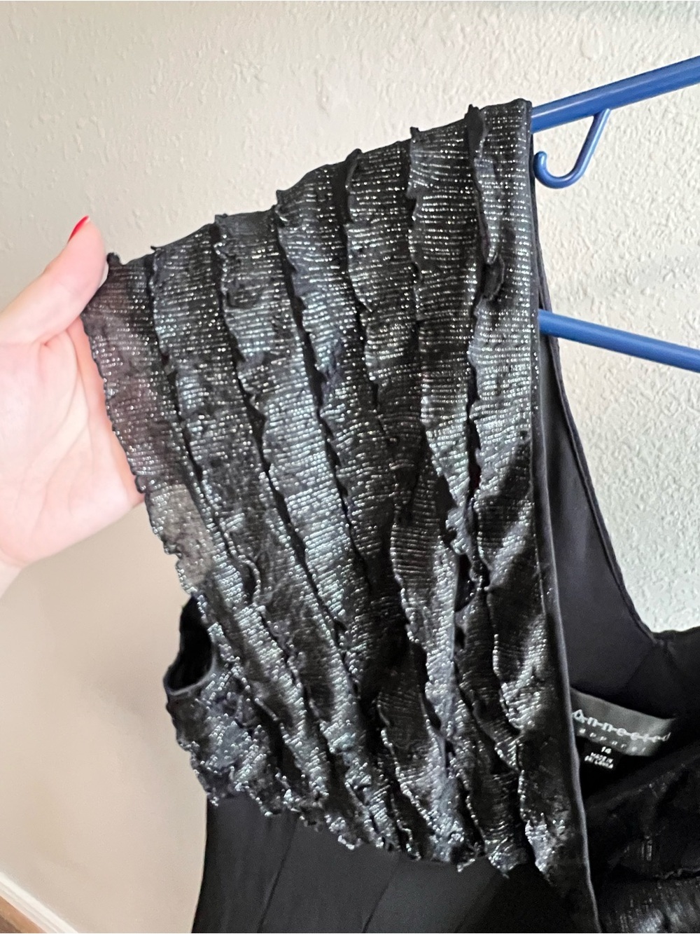 Connected Apparel Black Metallic Ruffle Cocktail Dress Size 14 Wedding Guest - Picture 4 of 6